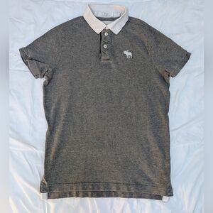 Abercrombie And Fitch Gray Polo Shirt with White Collar Muscle Fit Y2K